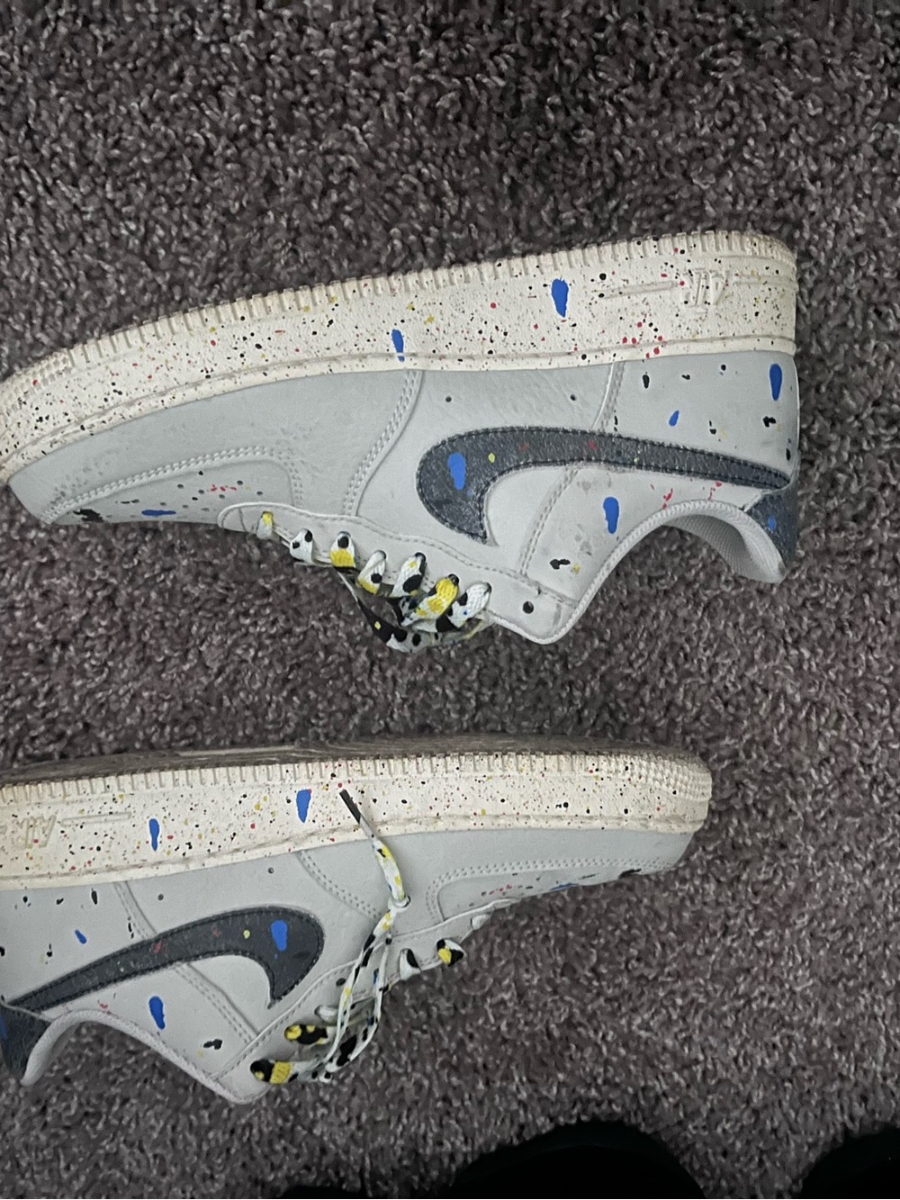 Mens White and Gray Paint-Splatter Sneakers